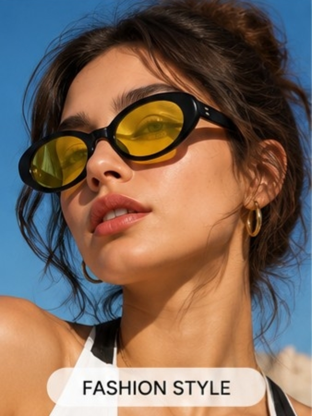 Black Frame Yellow Lens Oval Sunglasses - Women Accessories - Picture 9 of 12